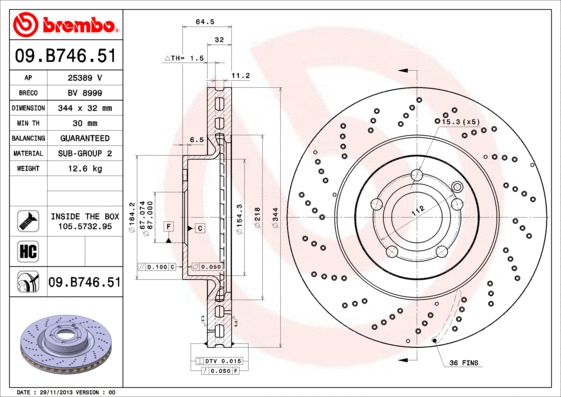 Stabdžių diskas BREMBO 09.B746.51