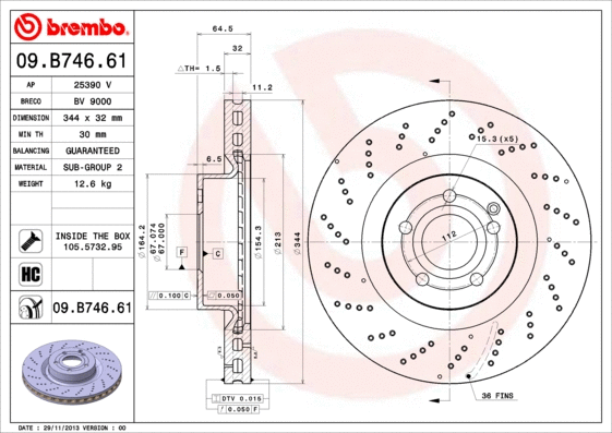 Stabdžių diskas BREMBO 09.B746.61