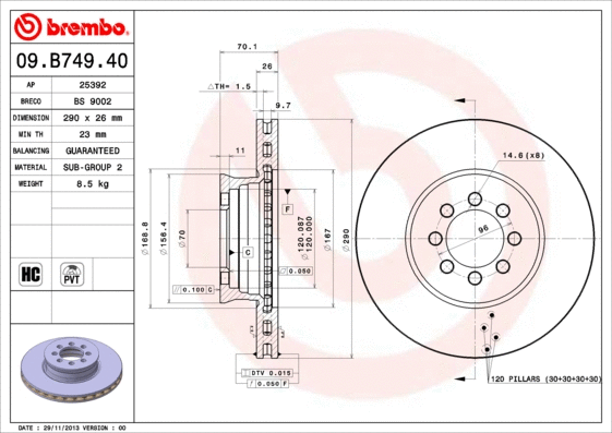 Stabdžių diskas BREMBO 09.B749.40