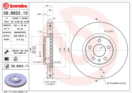 Stabdžių diskas BREMBO 09.B822.11