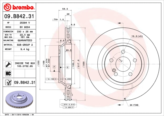Stabdžių diskas BREMBO 09.B842.31