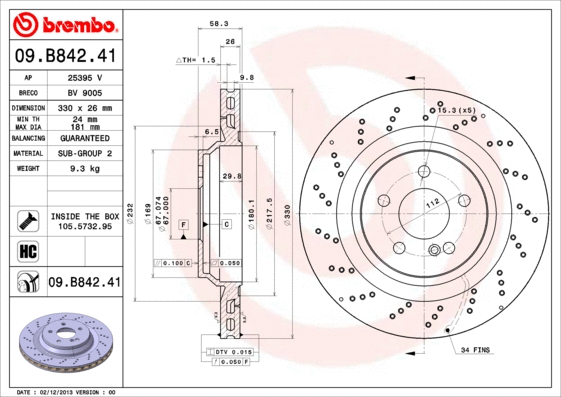 Stabdžių diskas BREMBO 09.B842.41