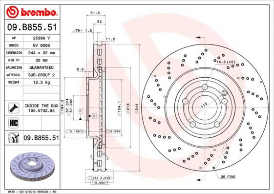 Stabdžių diskas BREMBO 09.B855.51