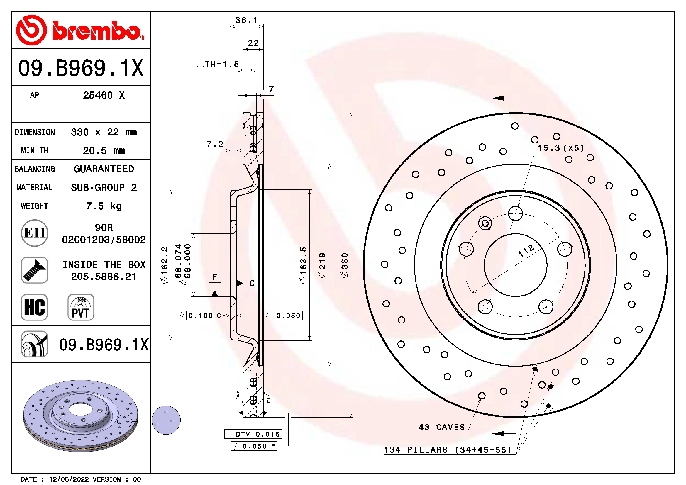 Stabdžių diskas BREMBO 09.B969.1X