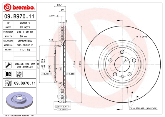 Stabdžių diskas BREMBO 09.B970.11