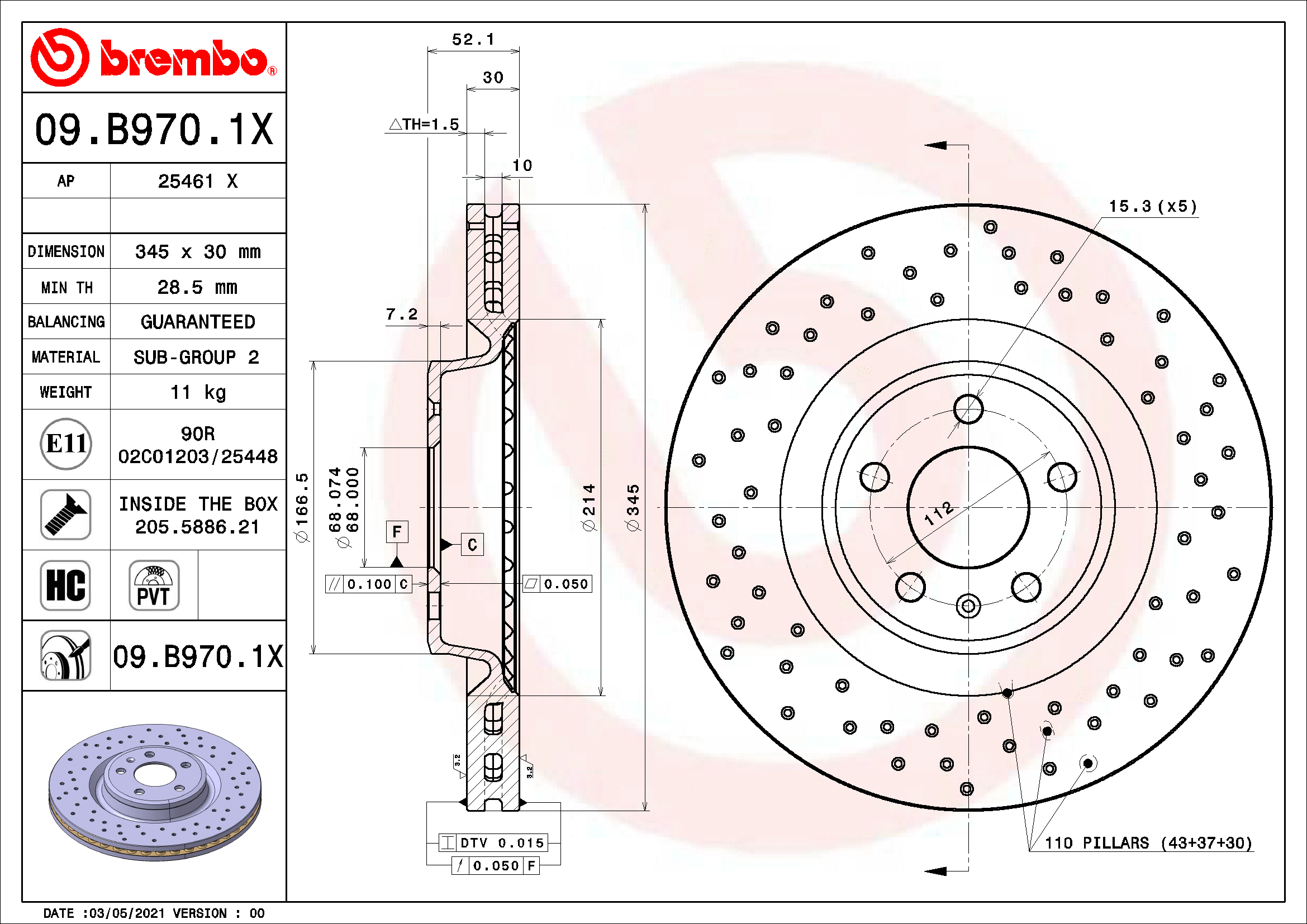 Stabdžių diskas BREMBO 09.B970.1X