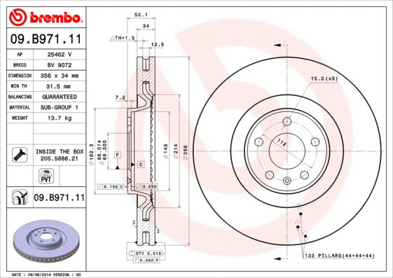 Stabdžių diskas BREMBO 09.B971.11