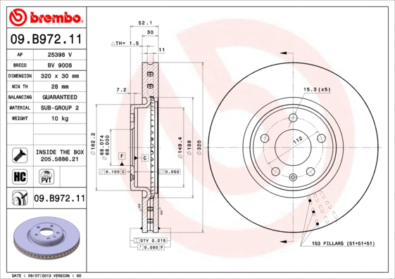 Stabdžių diskas BREMBO 09.B972.11