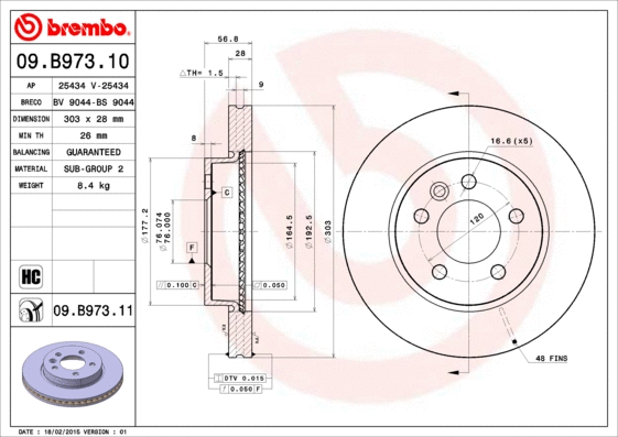 Stabdžių diskas BREMBO 09.B973.11