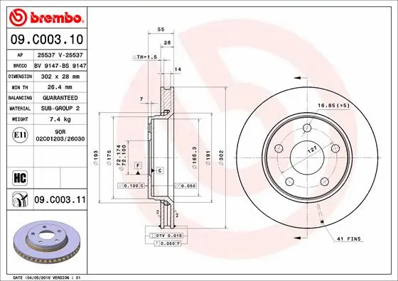 Stabdžių diskas BREMBO 09.C003.11