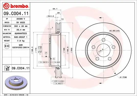 Stabdžių diskas BREMBO 09.C004.11