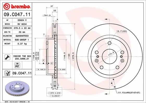 Stabdžių diskas BREMBO 09.C047.11