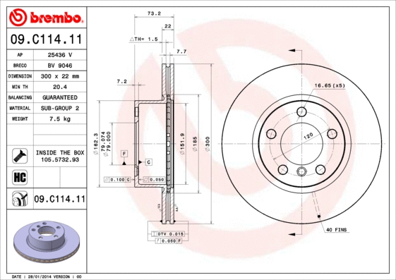 Stabdžių diskas BREMBO 09.C114.11