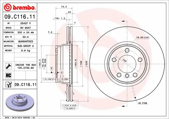 Stabdžių diskas BREMBO 09.C116.11
