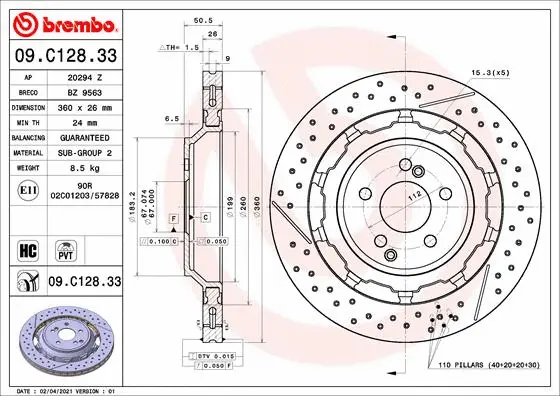 Stabdžių diskas BREMBO 09.C128.33