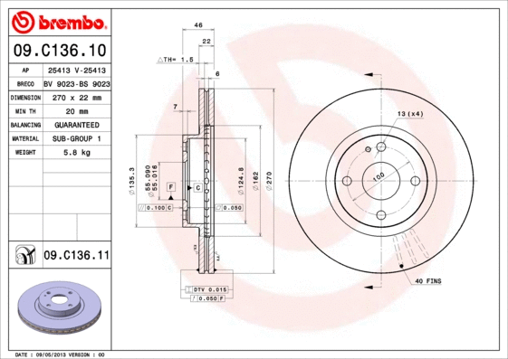 Stabdžių diskas BREMBO 09.C136.11