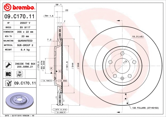 Stabdžių diskas BREMBO 09.C170.11