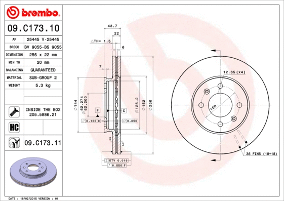 Stabdžių diskas BREMBO 09.C173.11
