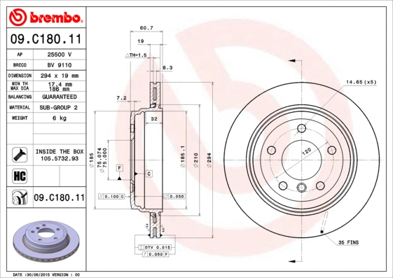 Stabdžių diskas BREMBO 09.C180.11
