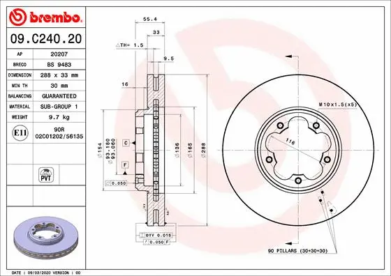 Stabdžių diskas BREMBO 09.C240.20