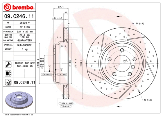 Stabdžių diskas BREMBO 09.C246.11