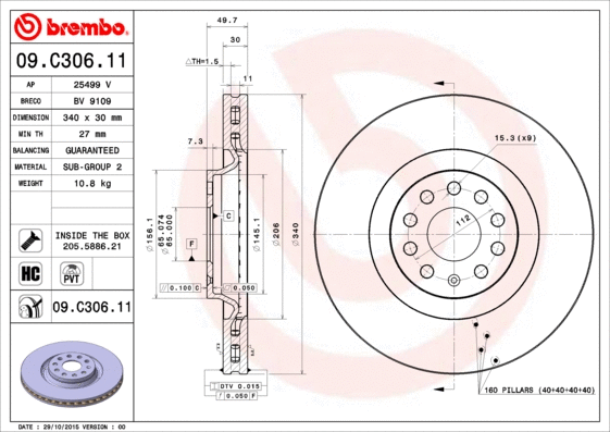 Stabdžių diskas BREMBO 09.C306.11