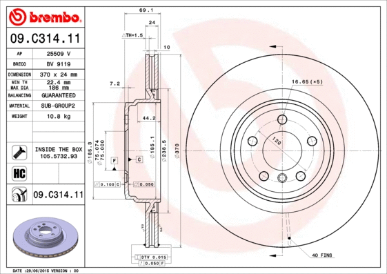 Stabdžių diskas BREMBO 09.C314.11