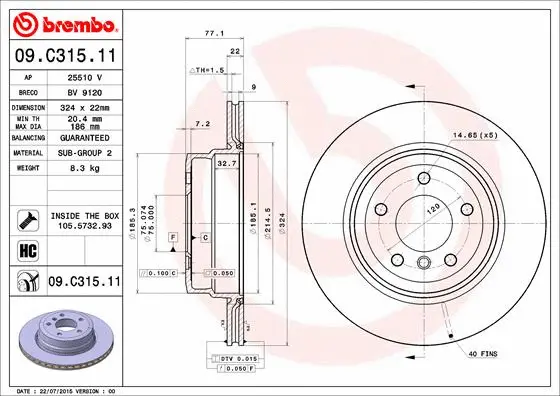 Stabdžių diskas BREMBO 09.C315.11