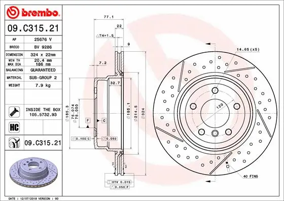 Stabdžių diskas BREMBO 09.C315.21