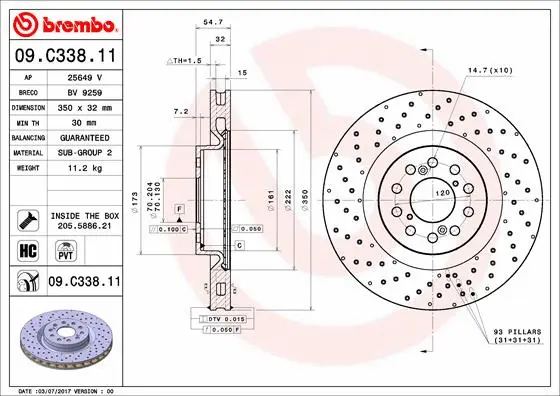 Stabdžių diskas BREMBO 09.C338.11