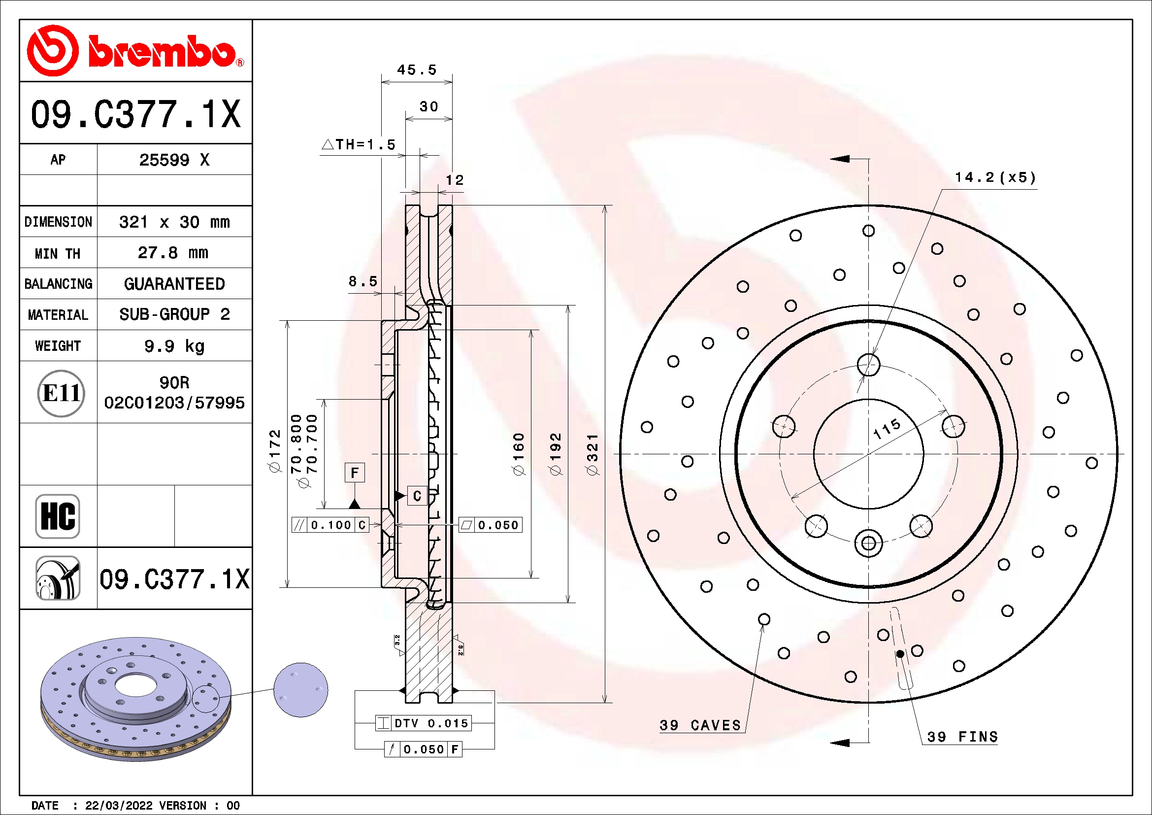 Stabdžių diskas BREMBO 09.C377.1X