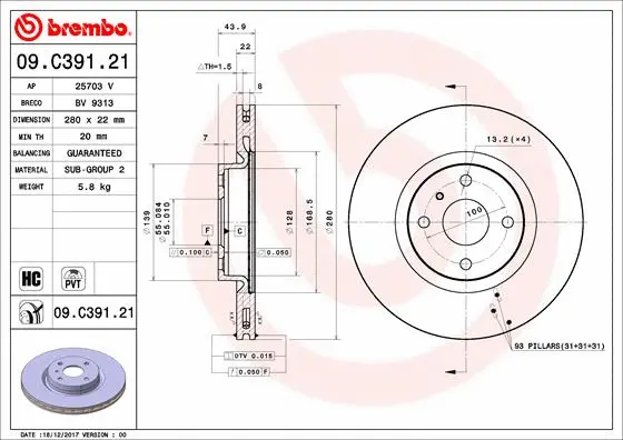 Stabdžių diskas BREMBO 09.C391.21