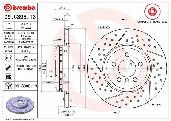 Stabdžių diskas BREMBO 09.C395.13