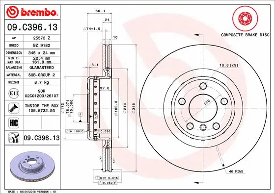 Stabdžių diskas BREMBO 09.C396.13