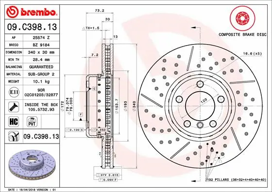 Stabdžių diskas BREMBO 09.C398.13