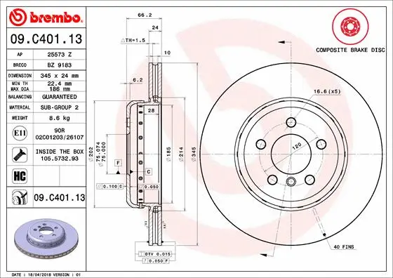 Stabdžių diskas BREMBO 09.C401.13