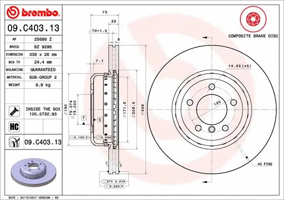 Stabdžių diskas BREMBO 09.C403.13
