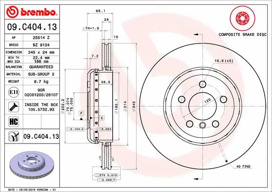 Stabdžių diskas BREMBO 09.C404.13