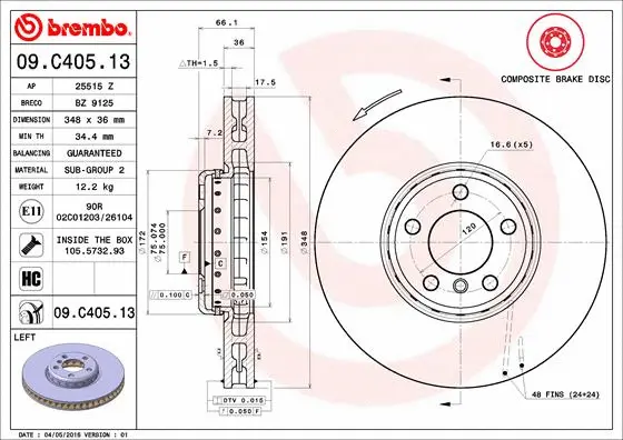 Stabdžių diskas BREMBO 09.C405.13