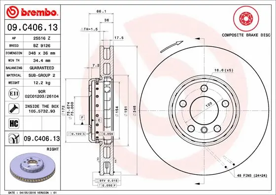 Stabdžių diskas BREMBO 09.C406.13