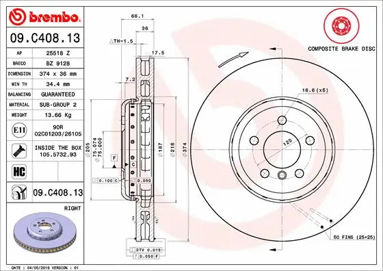 Stabdžių diskas BREMBO 09.C408.13