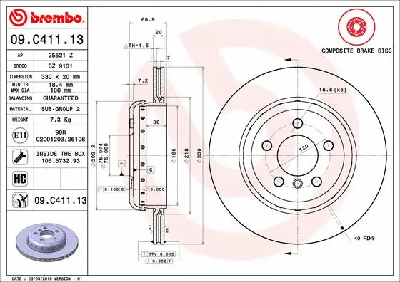 Stabdžių diskas BREMBO 09.C411.13