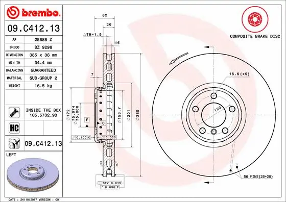 Stabdžių diskas BREMBO 09.C412.13