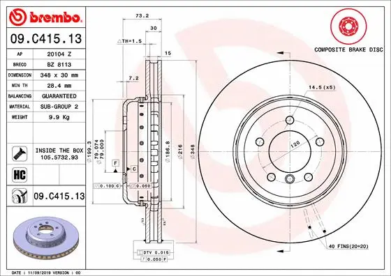 Stabdžių diskas BREMBO 09.C415.13