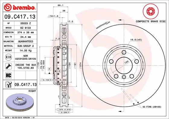Stabdžių diskas BREMBO 09.C417.13