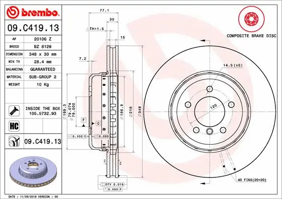 Stabdžių diskas BREMBO 09.C419.13