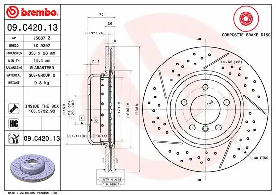 Stabdžių diskas BREMBO 09.C420.13