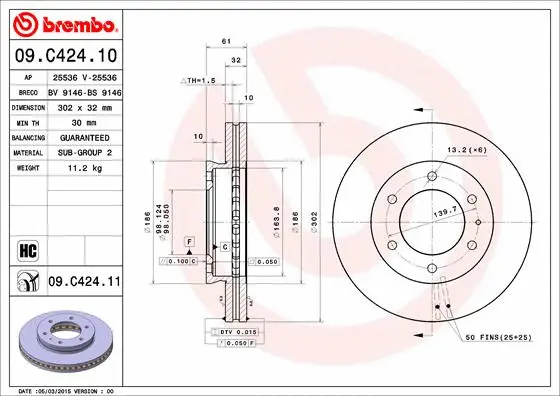 Stabdžių diskas BREMBO 09.C424.11