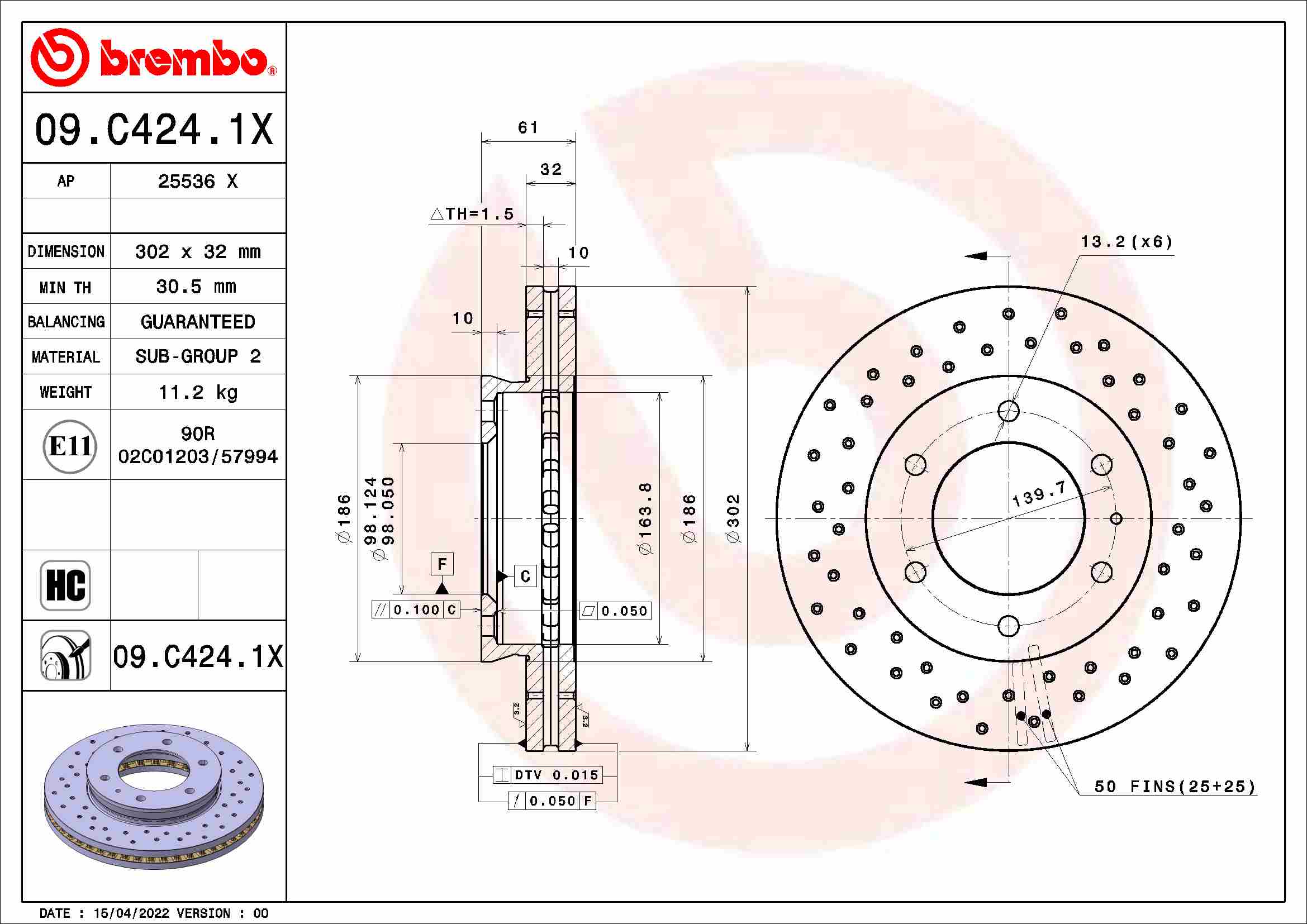 Stabdžių diskas BREMBO 09.C424.1X