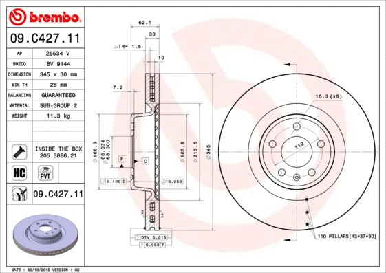 Stabdžių diskas BREMBO 09.C427.11